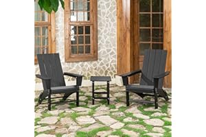 GARPANS Folding Adirondack Chair Set of 2 with Table Weather Resistant Foldable Fire Pit Chairs HDPE Outdoor Adirondack Chair for Patio Front Porch Pool Garden Deck Fire Pit Outside, Black