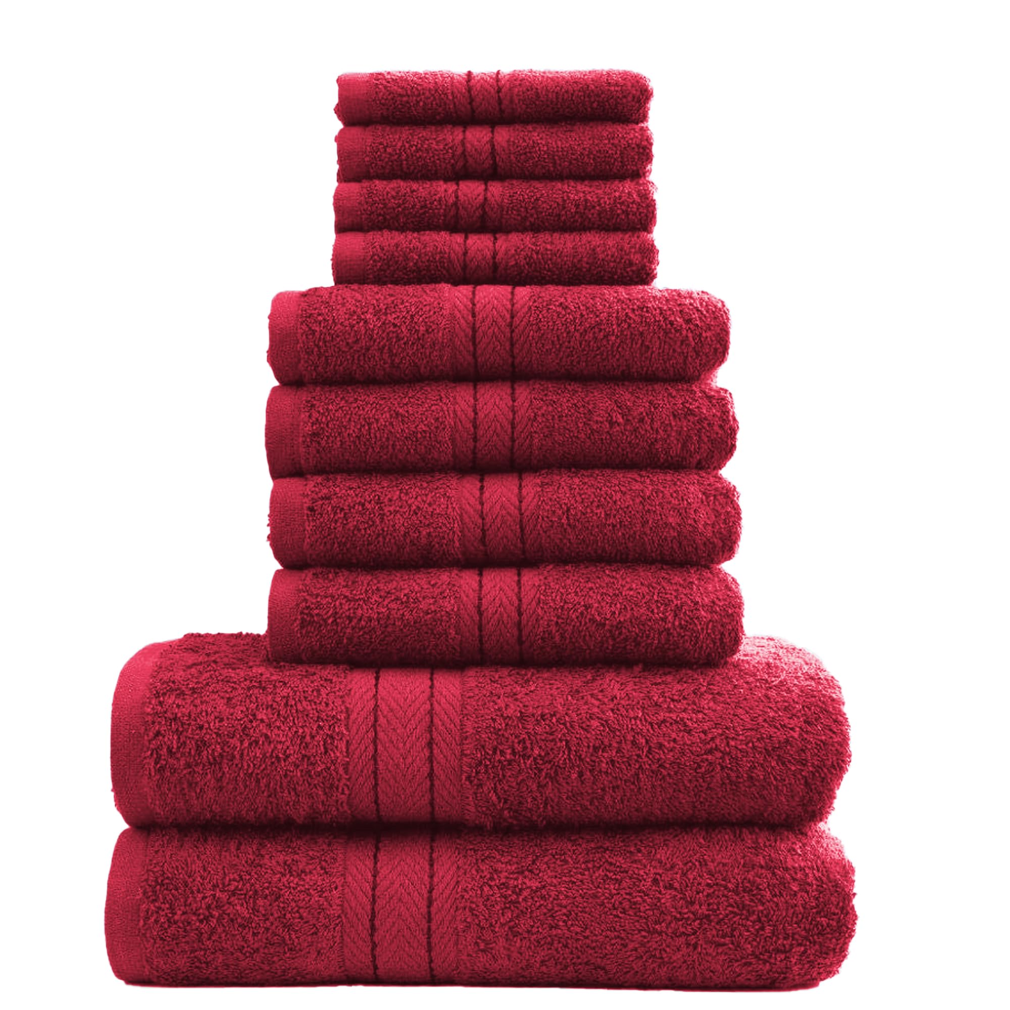 DARWEN STAR 10 Piece Towel Set UK 100% Cotton 500 GSM – Bathroom Towel Bale Set, Soft Absorbent Quick Dry Bath Towels Set, 4 Face Cloths 4 Hand Towels 2 Bath Towels, Hotel Quality (Red)