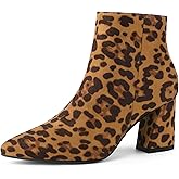 Allegra K Women's Pointy Toe Side Zip Chunky Heels Ankle Boots