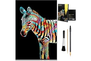 AP ARTSPER Animal Scratch Art Rainbow Painting Paper, Engraving Art & Craft Sets, Creative foil Scratch Art Toys Gift, DIY Sketch Card Scratchboard for Kids & Adults, Women - 16'' x 11.2'' with 3 Tools (Zebra)