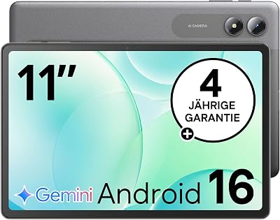 Tablet Android 16, 11 Zoll Display, 90Hz Bildwiederholrate, 64GB Tablet PC, 7000mAh Akkulaufzeit, 5G WiFi, GPS, OTG, Leichtes Design, Vielseitige KI-Tools, 4 Jahre Herstellergarantie