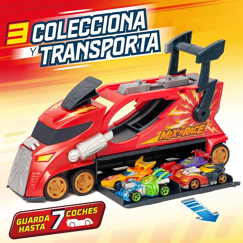 Mix ´N Race Thunder Truck– Camión Lanzador con 3 acciones en 1. Incluye 1 vehículo T-Racer Mix ´N Race Exclusivo, Zona para Montar vehículos, Tirador para lanzarlos y Espacio para 7 Coches — foto 8 de 8