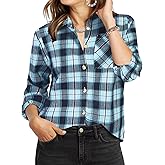 Zeagoo Womens Plaid Shirts Cotton Classic Long Sleeve Button Down Collared Casual Tops Lightweight Spring Blouses