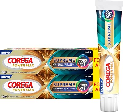 Supreme All In 1, Creme de Fixação de Próteses Dentárias, Sem Sabor, Embalagem 2 x 70 g