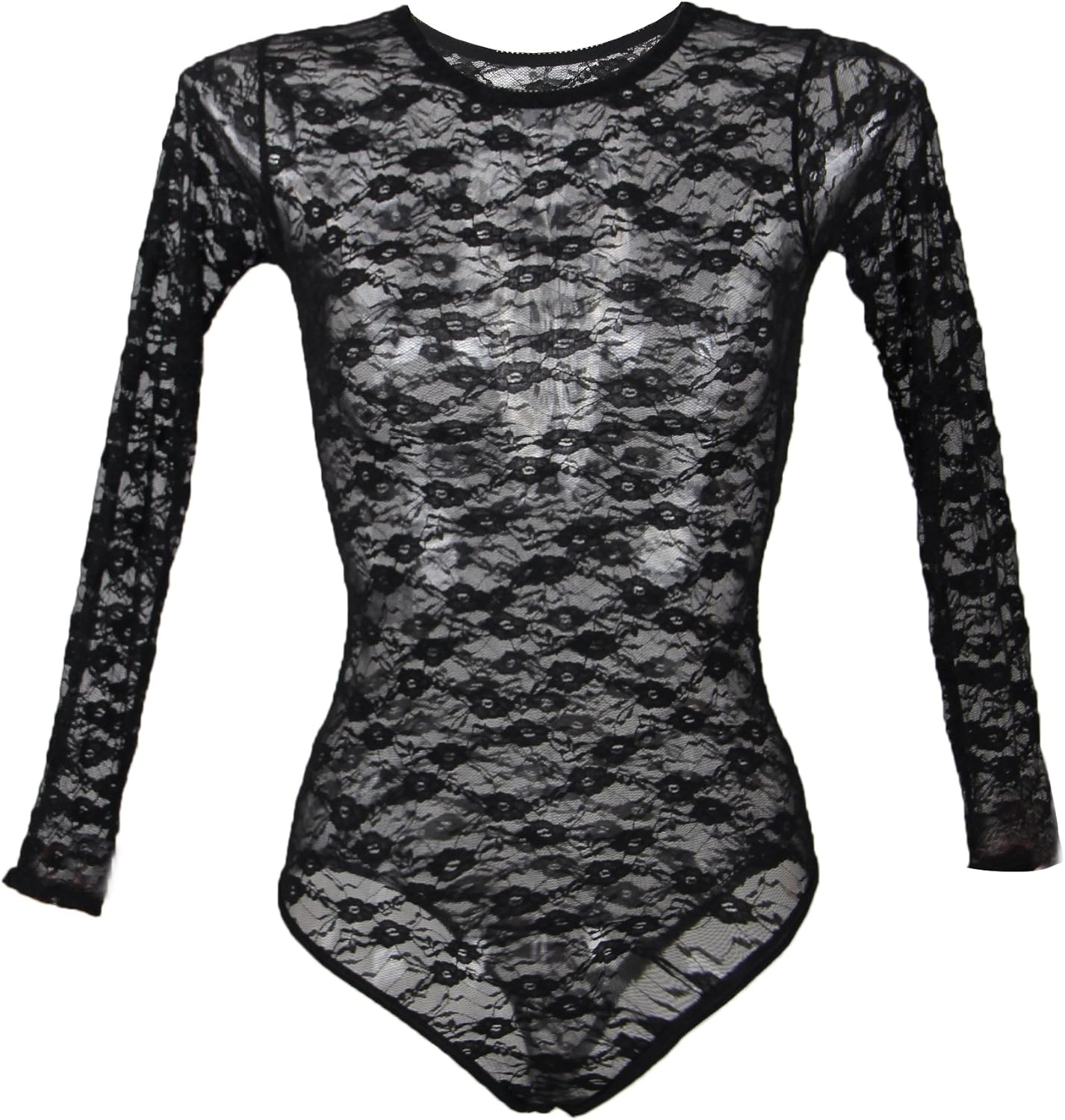ohyeah Women's Lace Bodysuit Teddies Club Tops Sheer Long Sleeve Teddies Lingerie Leotard at 