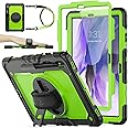 SEYMAC stock Case for Samsung Galaxy Tab S7 FE / S8 Plus 5G Case 12.4'' with Screen Protector Pencil Holder [360 Rotating Hand Strap] &Stand, Drop-Proof, Green/Black