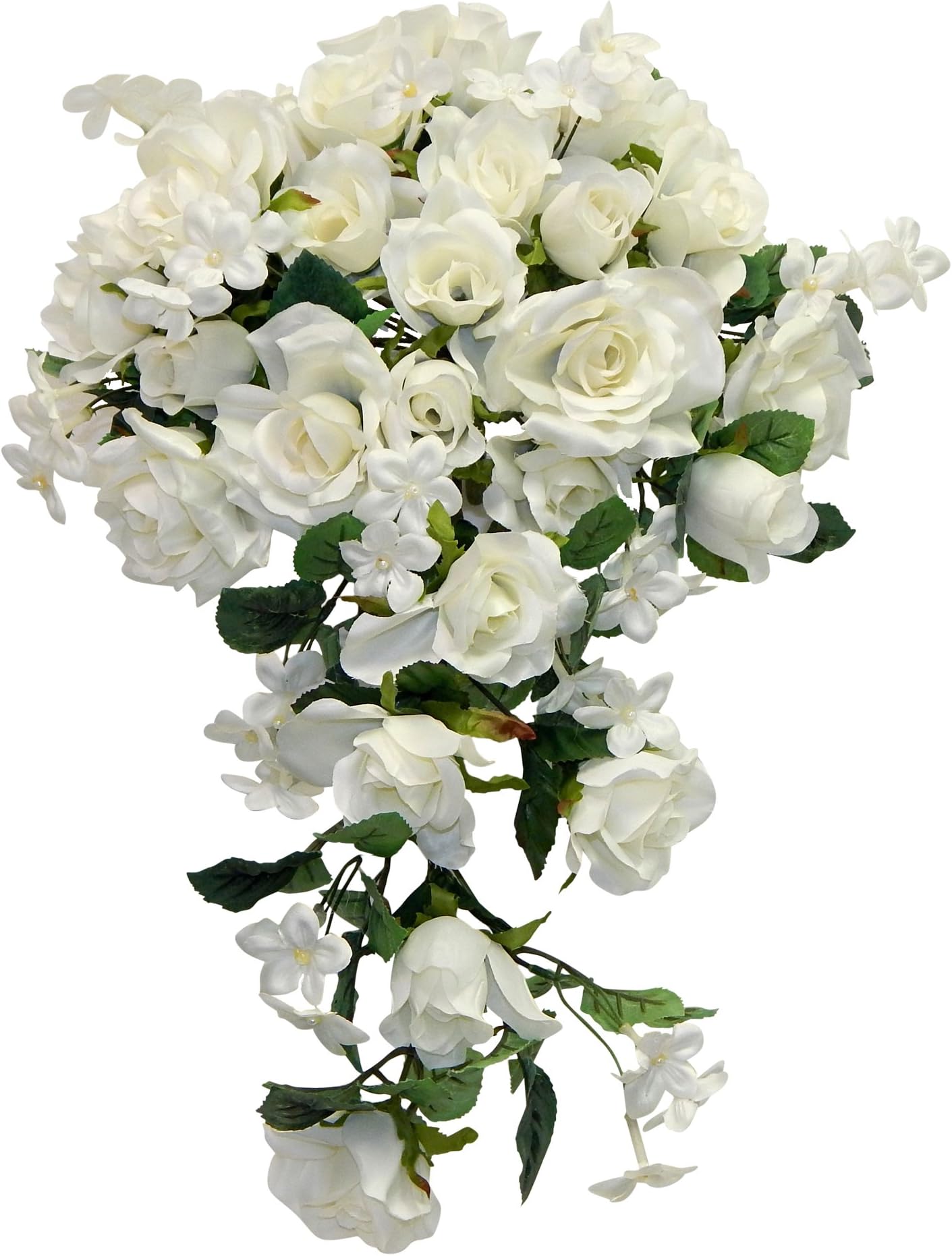 23" Rose Cascading Bridal Bouquet Teardrop Wedding Bouquet Artificial Silk Wedding Centerpieces Flowers Home Decor (Cream)