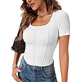 Vrtige Women's Casual Scoop Neck Short Sleeve Ribbed Knit Basic Fitted T Shirt Tee Top