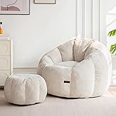 MAXYOYO Giant Bean Bag Chair with Ottoman, Pumpkin-Shaped Bean Bag Sofa with Footstool, Oversized Boneless Couch Chair in a Box, Comfy and Lazy Lounge for Dorm, Living Room, Bedroom, Beige