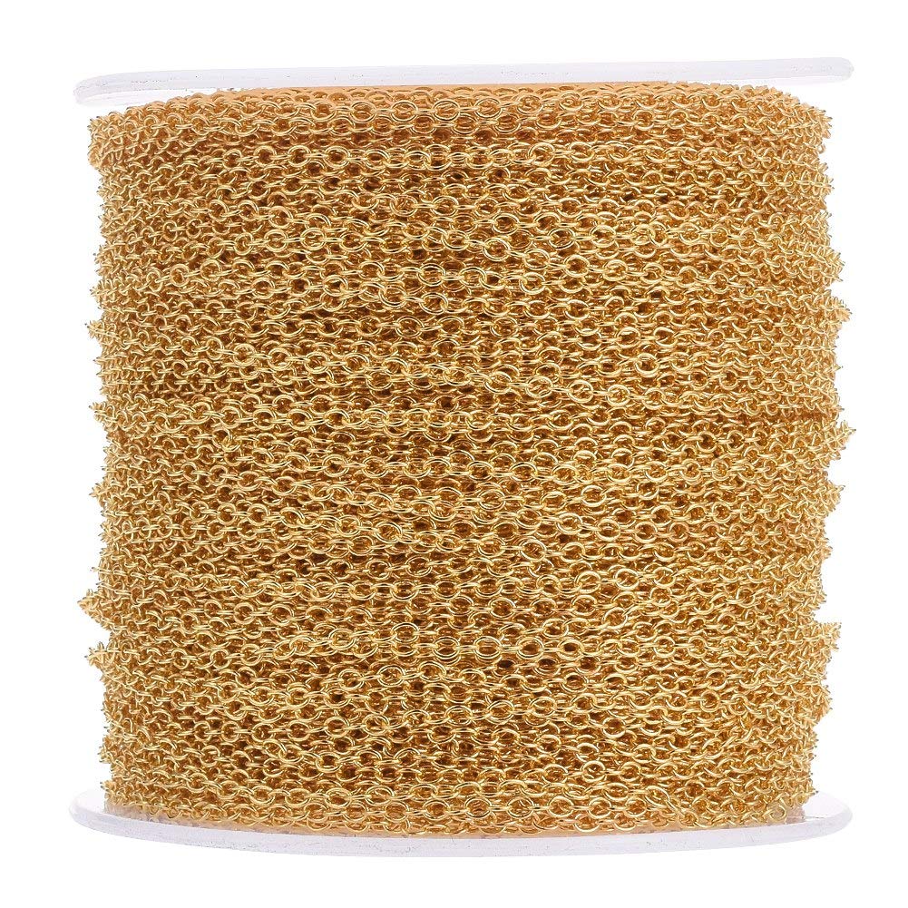 Cheriswelry 32.8Feet Cross Cable Chain Golden Unwelded Link Chain for Jewellery Crafts Making 2x1.5mm
