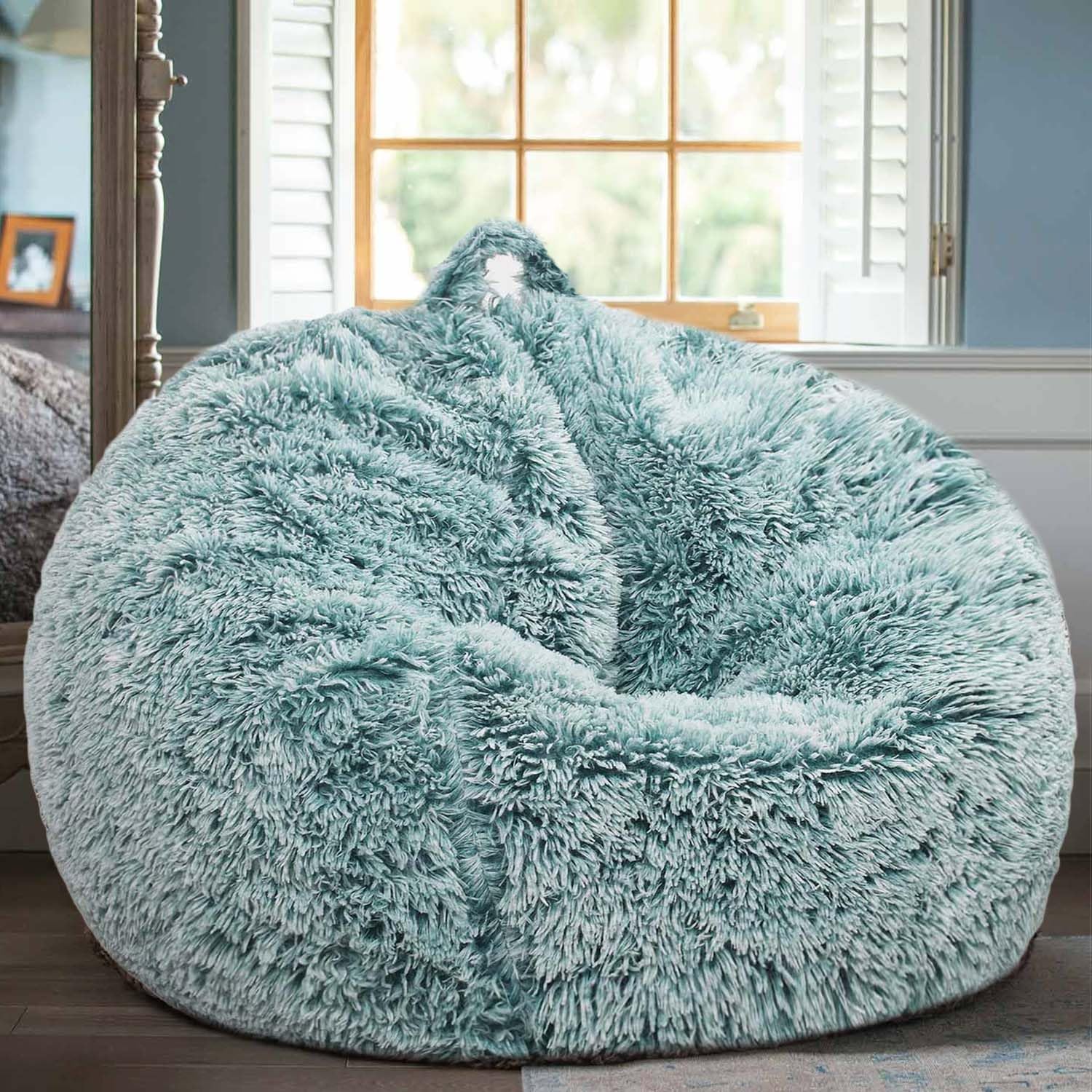 Photo 1 of Fluffy Stuffed Animal Storage Bean Bag Chair Cover (No Filler), Faux Fur Comfy Bean Bag Cover for Organizing Plush Toys or Textile, for Adults Teens Kids Girls,Dark Green