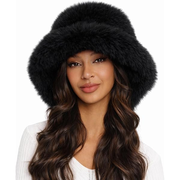 Amazon.com: Women Faux Fur Bucket Hat Cute Bear Fisherman  display picture 2