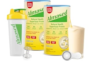 Almased Meal Replacement Shakes for Weight Loss - Protein Powder - Starter Kit (Almond Vanilla Flavor, 2 Cans of 17.6 oz + Shaker Bottle + Scoop)