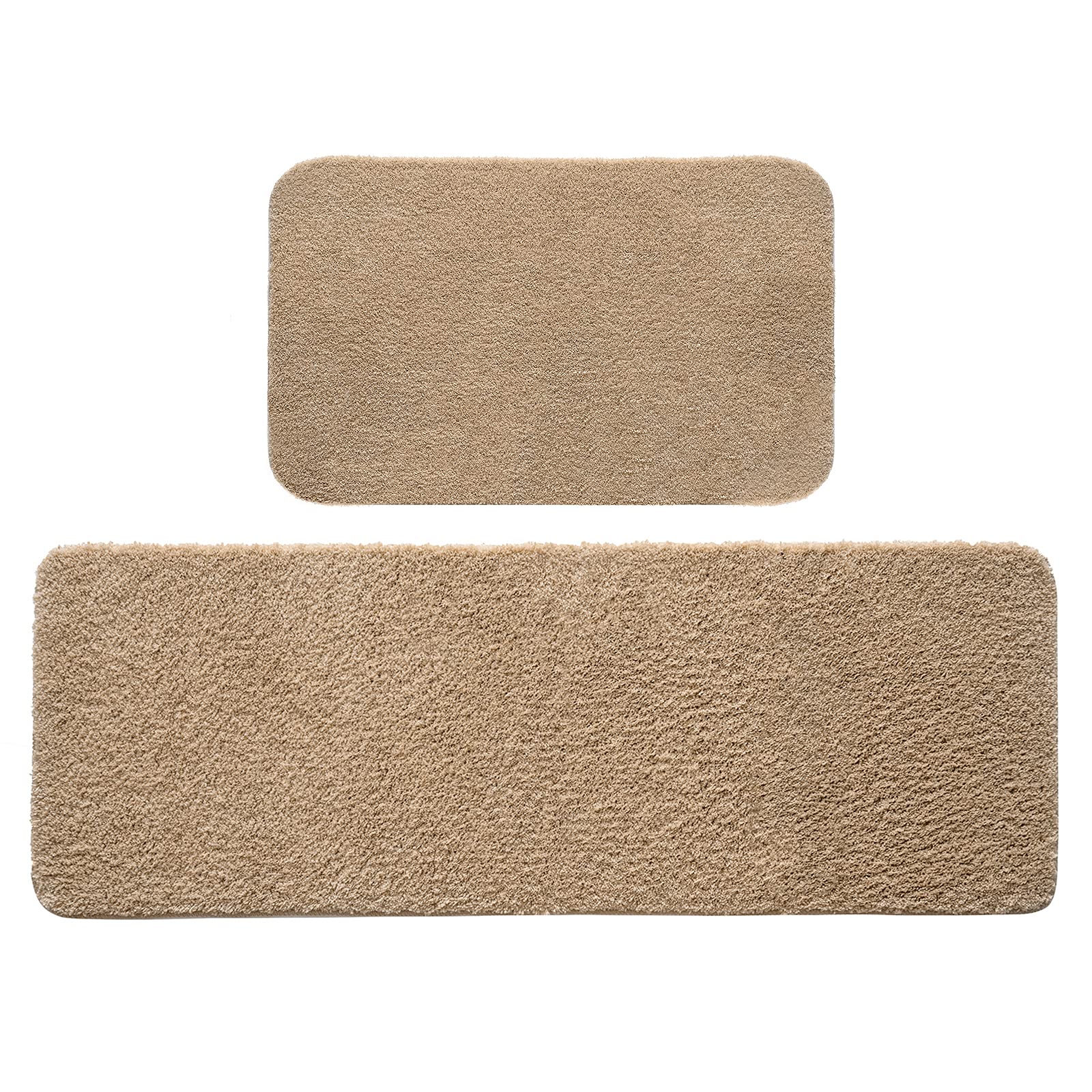 MIULEE Absorbent Bath Mat Set 2 Pieces Non Slip Bath Rug 40x60cm and 45x120cm with High Hydroscopicity Rugs Super Soft Cozy and Shaggy Microfiber Rug for Bathroom Bedroom Kitchen Entrance Beige
