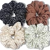 IVARYSS Extra Large Scrunchies for Women's Hair, Premium Satin Soft Jumbo Scrunchy, XL 6 inch Big Elastic Thick Band Hair Accessories, 4 Pack, Dots