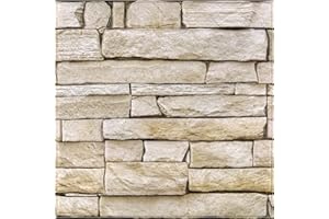 COMSTICKC 3D Faux Stone Wall Panel Peel and Stick Wall Tiles, 10 Pcs of 12"X12", Ultra-Light Thin PVC Rock Adhesive Fake Stone Paneling Backsplash Interior Decor (Brown Stone)