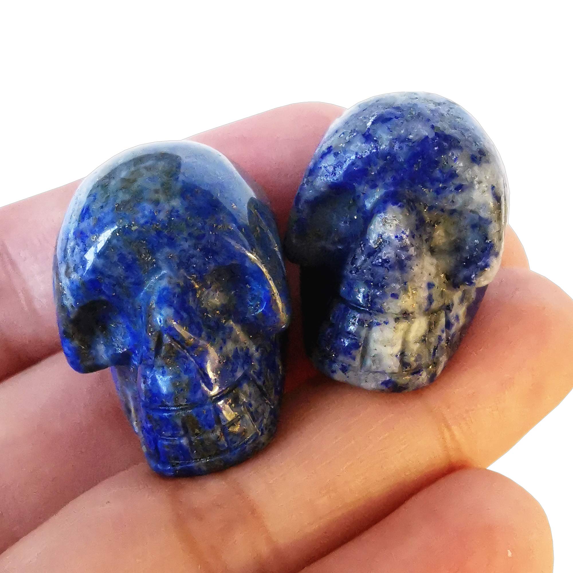 Manekieko 2 Pcs Natural Lapis Lazuli Mini Crystal Human Skull Figurines,25mm Handcarved Crystals and Healing Stone Room Decor Gemstone