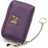 imeetu RFID Credit Card Holder for Women Genuine Leather Card Case Wallet with Zipper and Removable Keychain (Purple)