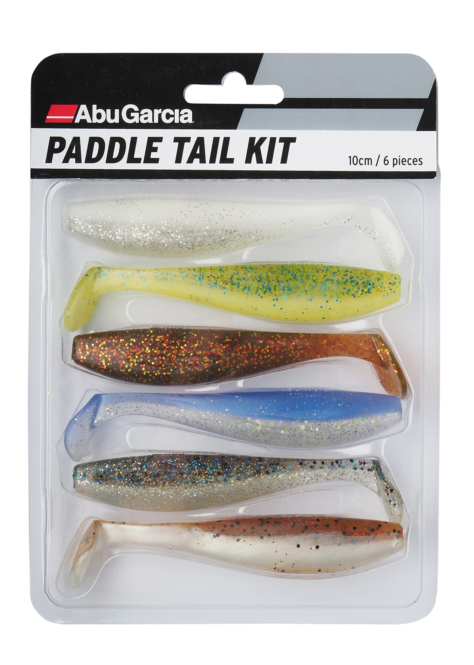 Abu Garcia Paddletail Soft Lure Kit, 6 All-Round Soft Baits in Proven Fish-Catching Colours, Ideal For Perch, Pike, and Zander, Fish With Jig Head, Dropshot, Carolina Rig,100mm