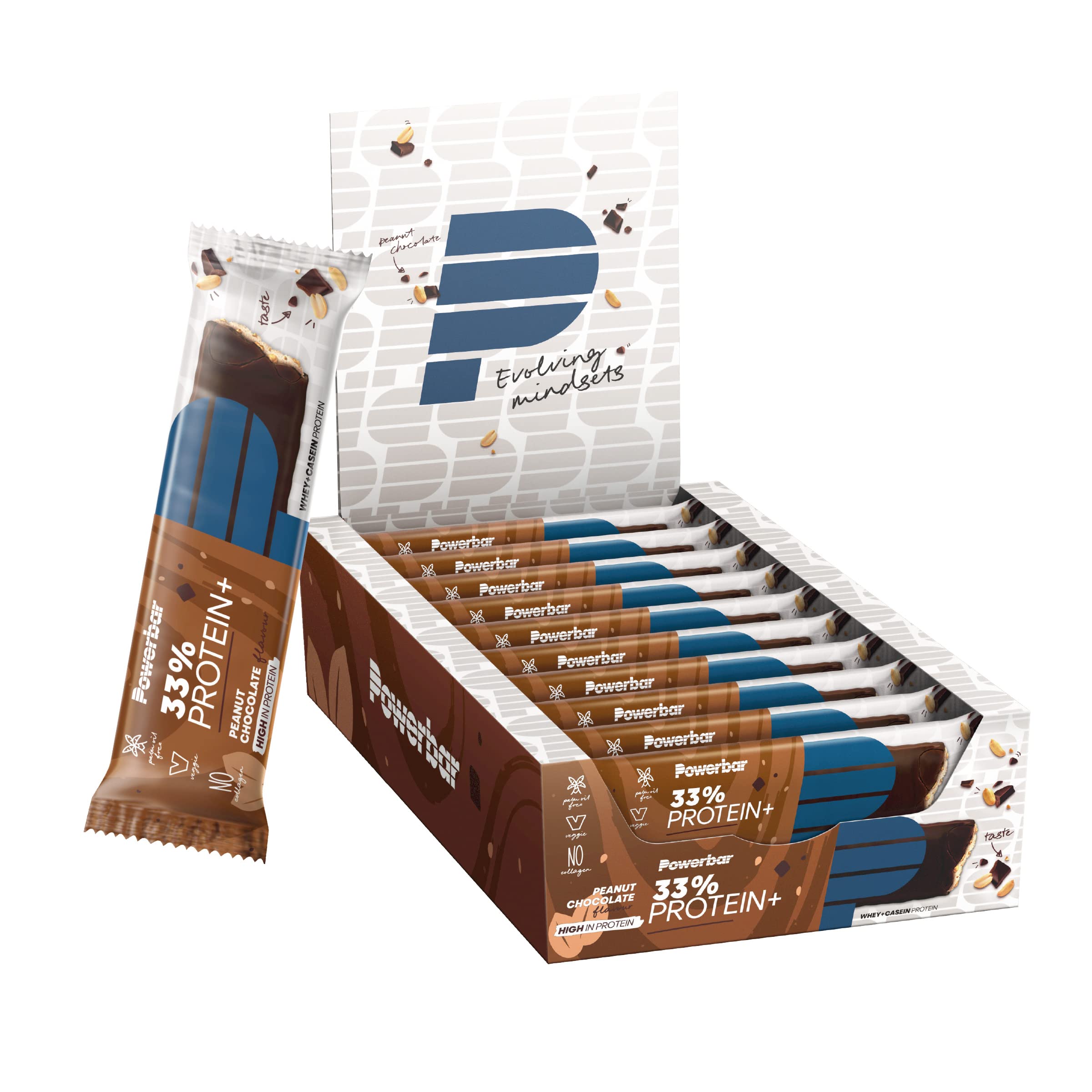 Powerbar - 33% Protein Plus - Peanut-Chocolate - 10x90g - High Protein Bar - Whey&Casein Protein - palm oil free - collagen free