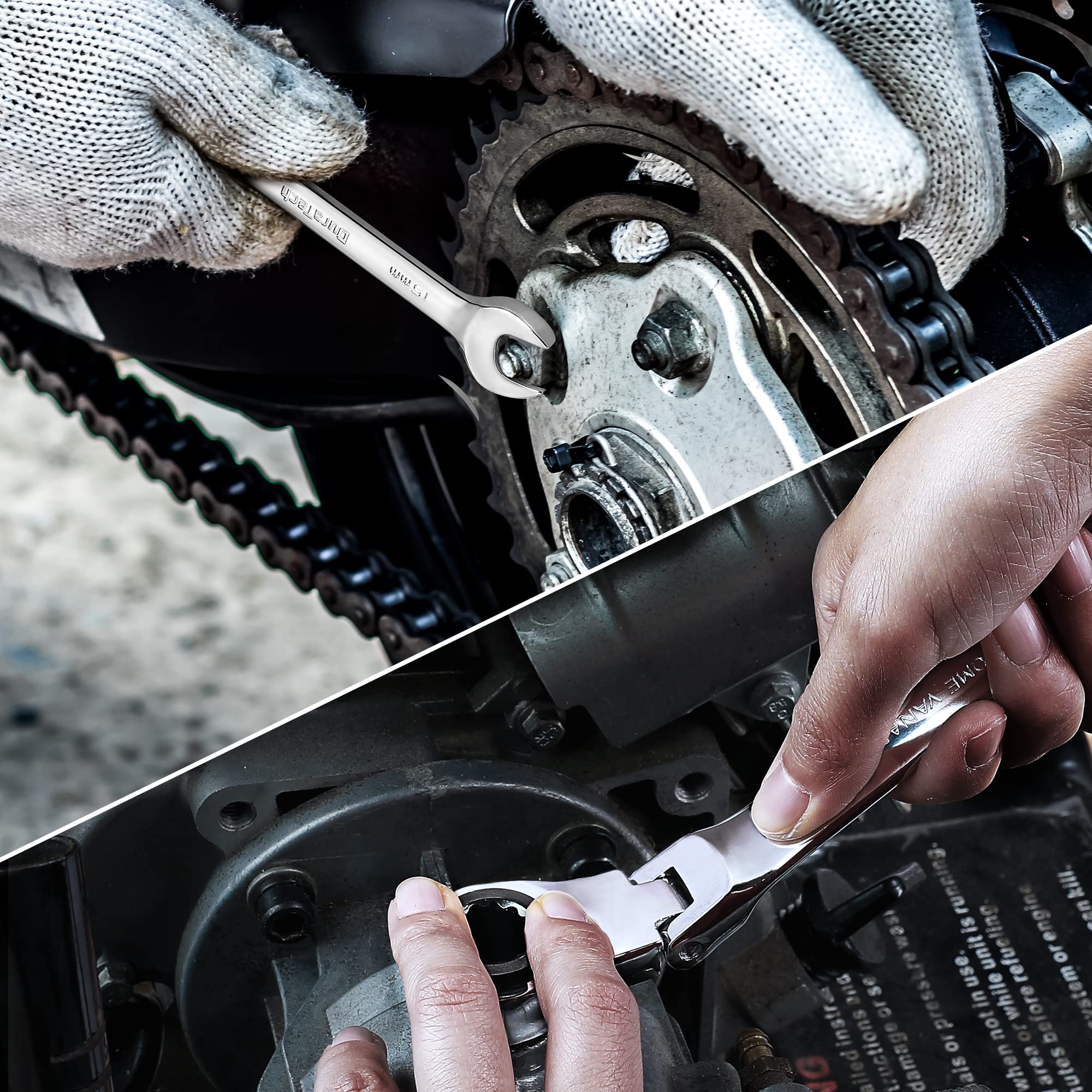 DURATECH Gelenk-Ratschenschlüssel Set, 12-teilig, 8-19 mm, Gabelschlüssel Ringmaulschlüssel Ring-Satz, mit 72 Zähnen, 5° Schwenkbereich, Chrom-Vanadium-Stahl, inkl. Rolltasche 7