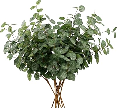 HNVNER 6 Bunches Eucalyptus Leaves Artificial Silk 60 cm Green Foliage