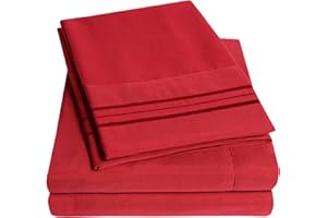 SWEET HOME COLLECTION 1500 Supreme Collection King Sheet Sets Red - Luxury Hotel Bed Sheets and Pillowcase Set for King Mattress - Extra Soft, Elastic Corner Straps, Deep Pocket Sheets, King Red