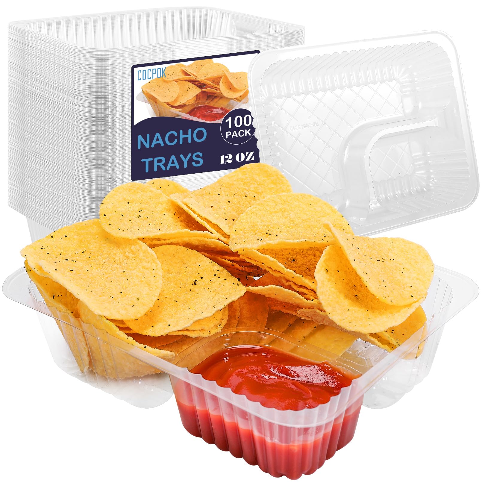 Photo 1 of **MISSING MOST OF THE PARTS**
COCPOK 100 PCS Nacho Trays Disposable,6x5 inches Nacho Tray,Clear Plastic Nacho Containers,2 Compartment Food Tray,12 Oz Nacho Cheese Trays,Concession Stand Supplies,Movie Night Snack Trays for Kids