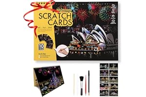 BULCHIGN Scratch Art Book for Adults - 10PCS Scratch Painting Foil Art for Adults|Scratch City Series Books|Foil Engraving Scratch Art Adult (City Landmarks)