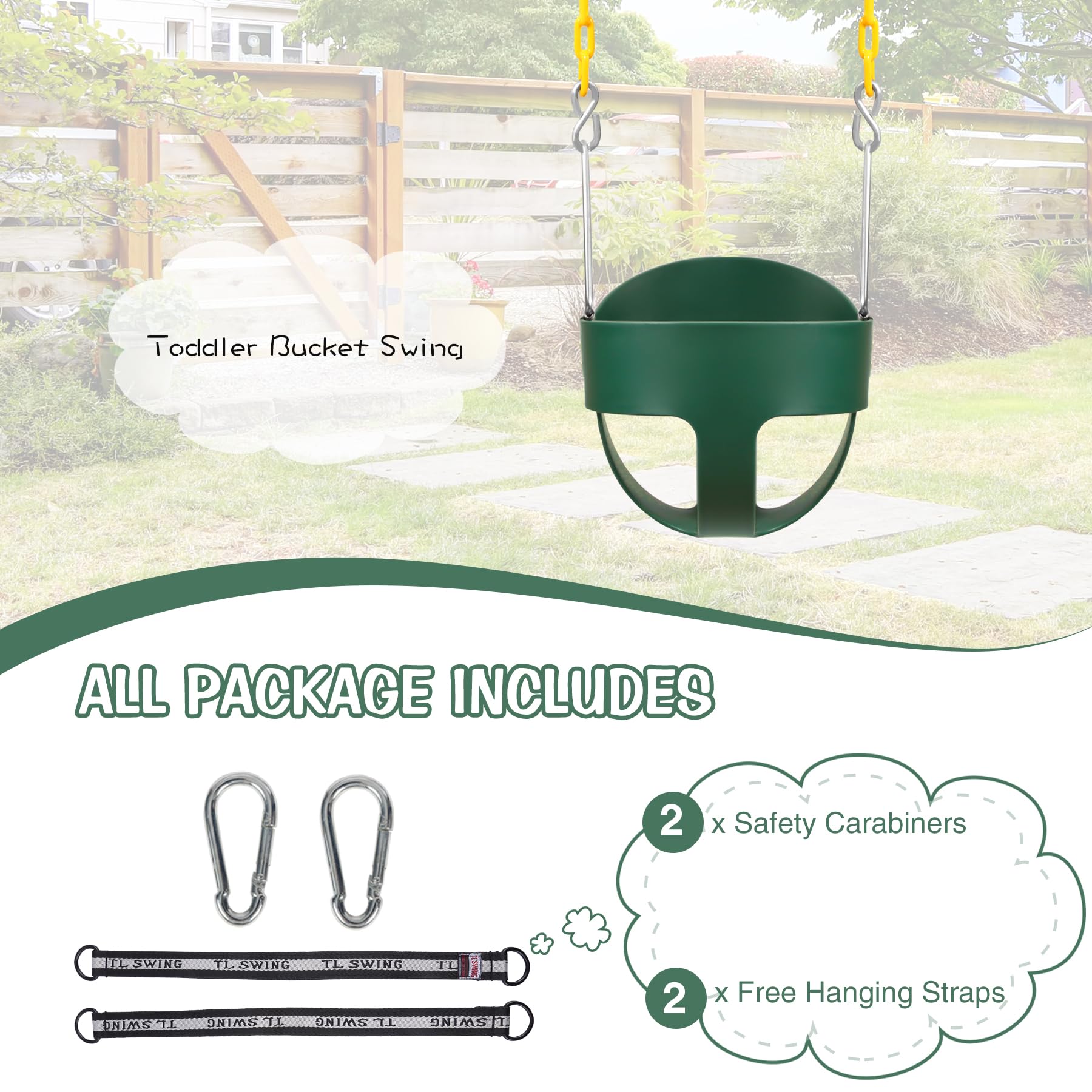 RedSwing High Back Toddler Bucket Swing Seat with Coated Chains, Heavy Duty Kids Swing Seat for Outside, Playground, Backyard, Swing Set Accessories