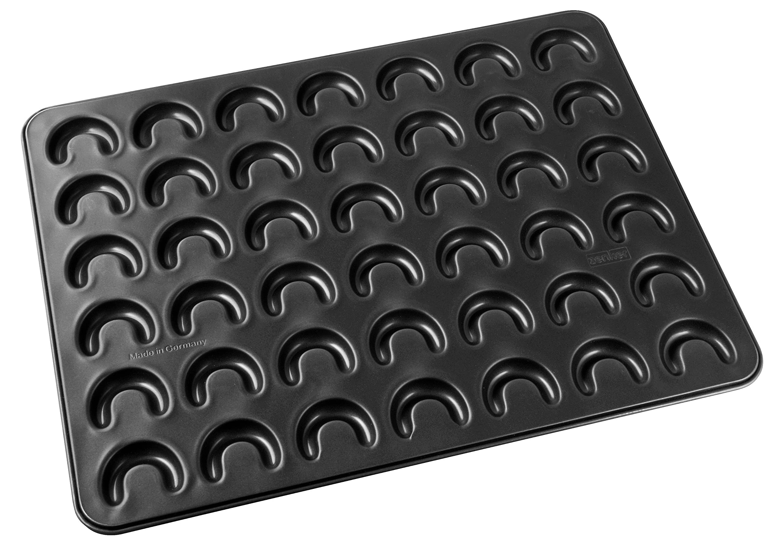 Zenker Vanilla Crescent Baking Tray, 42 Crescents & Croissants, Cookie Baking Mould, Moon or Rainbow Shape, 42x32cm, Metallic Black