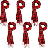 Janmercy 6 Pcs Christmas Scarves for Women Red Buffalo Plaid Scarf Warm Chunky Oversized Tartan Shawls Wraps Winter Buffalo Scarves Unisex for Family