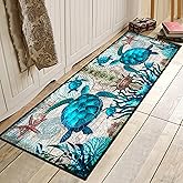 Coastal Runner Sea Turtle Hallway Rug 2x6 - Blue Turtles Beach Ocean Life Teal Marine Animal Area Rug Non-Slip Floor Carpet f