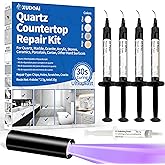 Quartz Countertop Repair Kit (Clear, White, Gray, Beige) 30s Fast Curing DIY Fix Luxury Stone, Granite Marble Acrylic Porcelain Fiberglass Quartz Countertop Chip Repair Kit for Cracks Holes Scratches