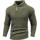 Arcciit Mens Casual Pullover Fall Winter Turtleneck Cable Knit v Neck Fisherman Waffle Sweater