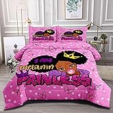 GRAT TIOC Little Black Girl Comforter Sets Twin Size,Black Girl Magic Bedding Set,Cute Little Princess Comforter Set for Kids Melanin Bedroom Bed Sets