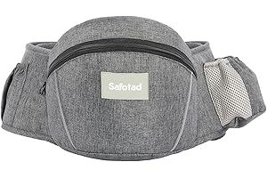 Safotad Baby Carrier with Hip Seat, Ergonomic Front Carrier for Newborns & Toddlers, Adjustable Waistband with Strong Support, Large Pocket Design, Grey