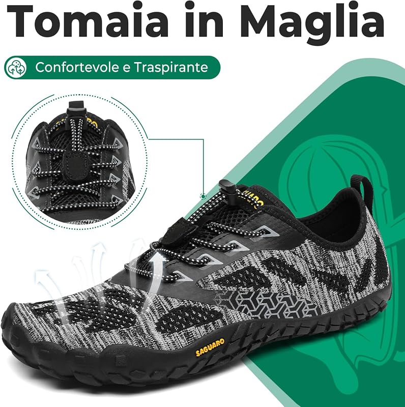 Barefoot Shoes Uomo Donna Scarpe Barefoot Minimaliste Traspiranti Scarpe a Piedi Nudi Leggere Scarpette Dita per Trail Running Trekking Palestra Nero Fumo,Gr.42
