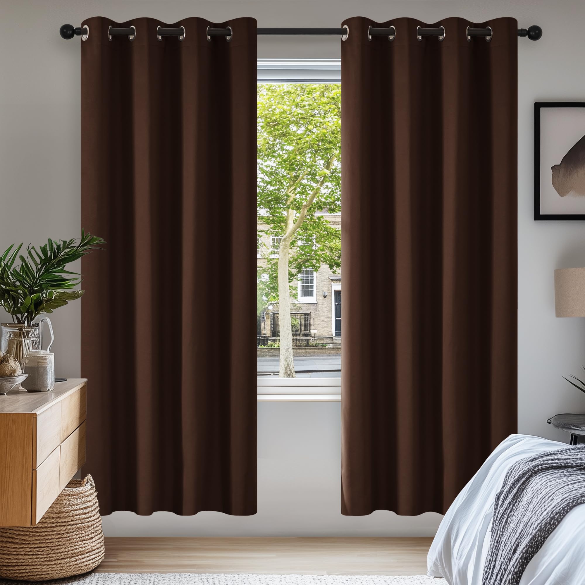 Deconovo Home Decorative Thermal Insulated Blackout Curtains Eyelet Curtains for Doors 52"x 72" Chocolate 1 PAIR