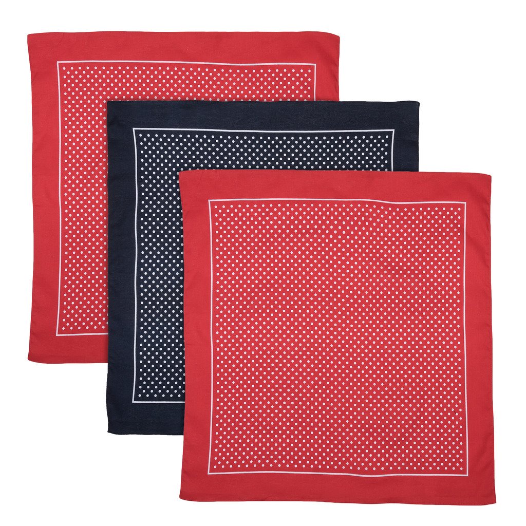 Box of 3 Mens / Gentlemens Navy Blue & Red Spot Print Extra Large Size Handkerchiefs 100% Cotton (Red Blue)(Size: One size)