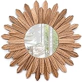 Emfogo Wall Mirror 21 inch Rustic Wood Sunburst Boho Mirror Wall Decor Home Decor for Bedroom Living Room Entryway Farmhouse (Carbonized Black)