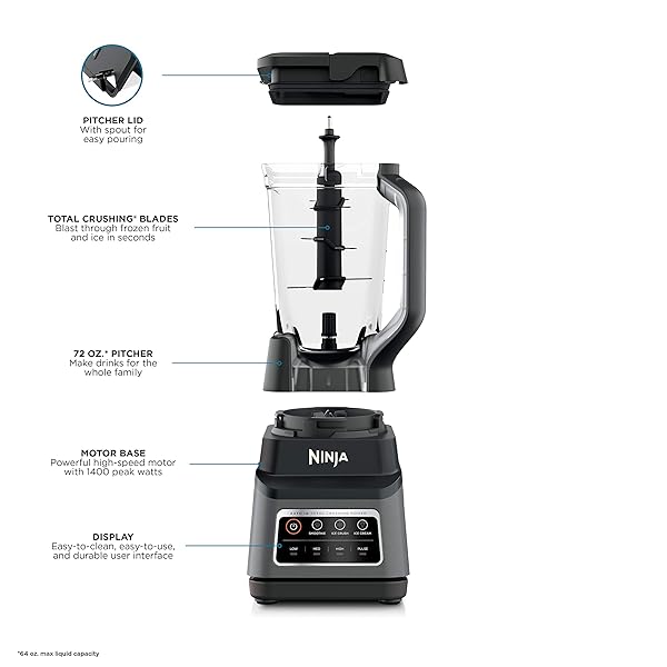 PNAEUT NINJA PROFESSIONAL PLUS BLENDER WITH AUTO-IQ, BLACK/GREY, 72OZ (BN701C)