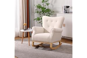 FurniTribe Velvet Nursery Glider Rocker with Comfy Armrest, Accent Rocking Chair with Solid Wood Legs for Baby (Beige)