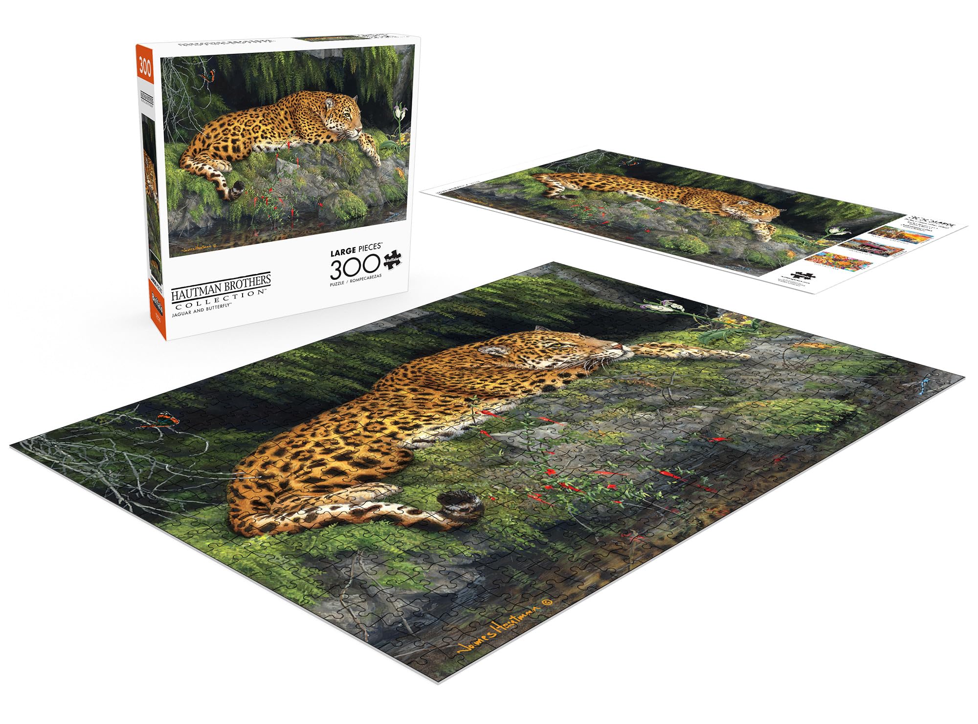 Buffalo Games - Hautman Brothers - Jaguar and Butterfly - 300 Piece Jigsaw Puzzle for Adults Ages 14 and Up Challenging Puzzle Perfect for Game Nights