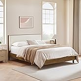 CHITA Queen Size Platform Bed Frame, with Boucle Upholstered Headboard and Wooden Slats Support, No Box Spring Required, Easy Assembly, Walnut