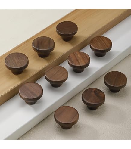 thumbnail image 2 of 8 Pack Light Brown Wood Cabinet Knobs - 1-3/8 Inch Round Drawer Pulls For Furniture 2 of 9
