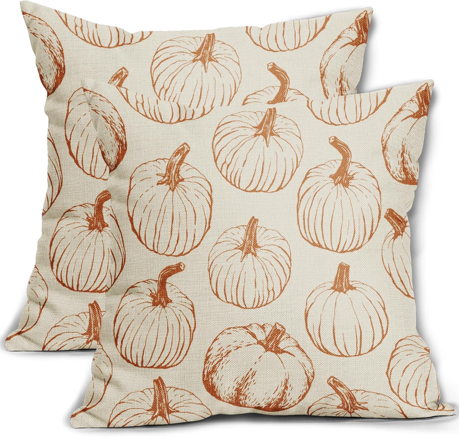 Decorative Pillows, Inserts & Covers - Fall Pillow Covers 18x18 Set of 2 Burnt Orange Pumpkin Autumn Themed Thanksgiving Harvest Print Decorative Throw Pillows Outdoor PillowCase Farmhouse Linen Cushion Case Decor for Sofa Couch Bed