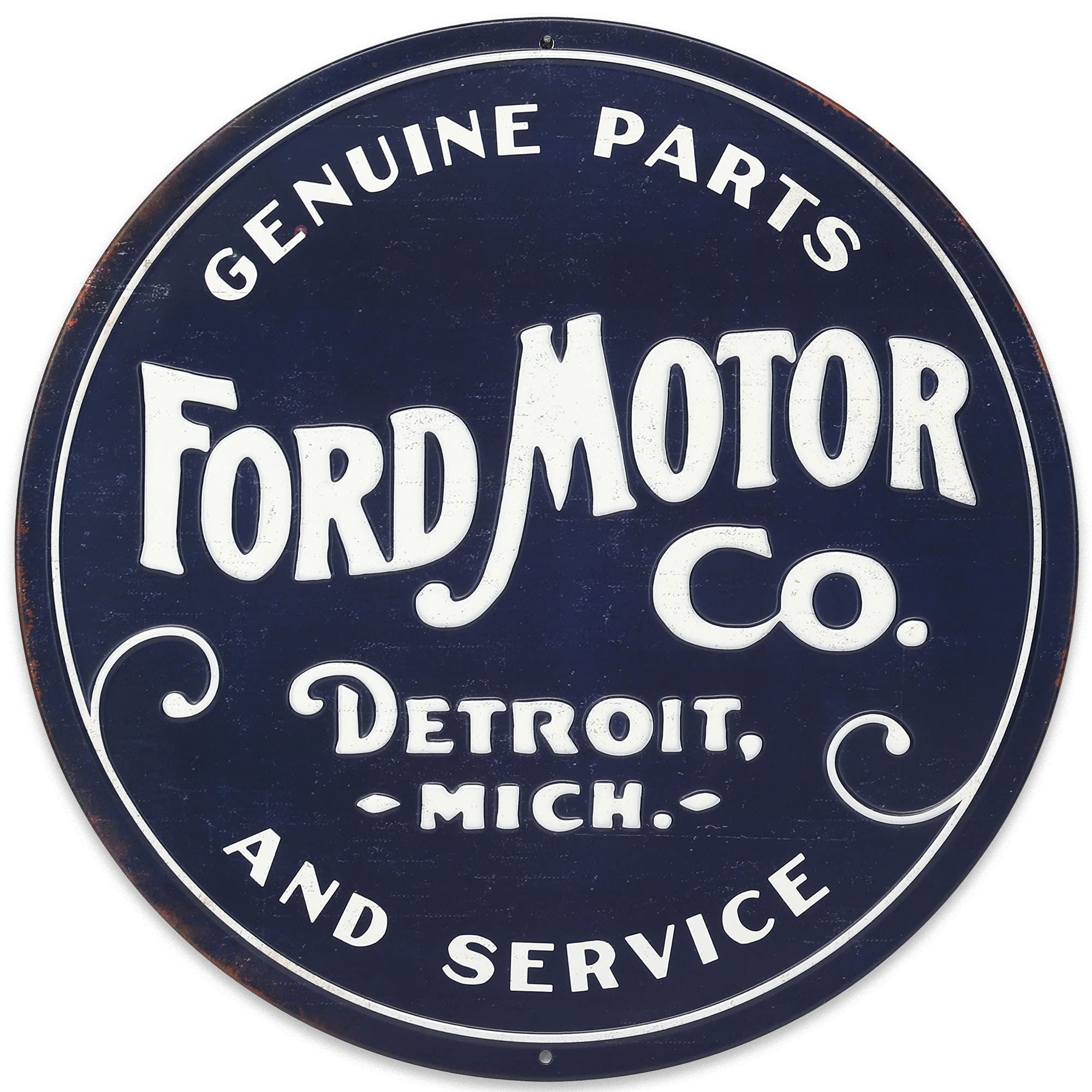 Photo 1 of Ford Motor Co. Round Embossed Metal Sign - Classic Ford Wall Art for Garage, Man Cave, or Shop
