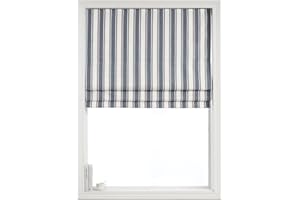 Everyday Celebration Roman Shades - 100% Blackout, Cordless Pull Down, Vertical Stripe Indoor Window Shades, Woven Fabric Blinds - Denim Bleu, 27" W x 64" H