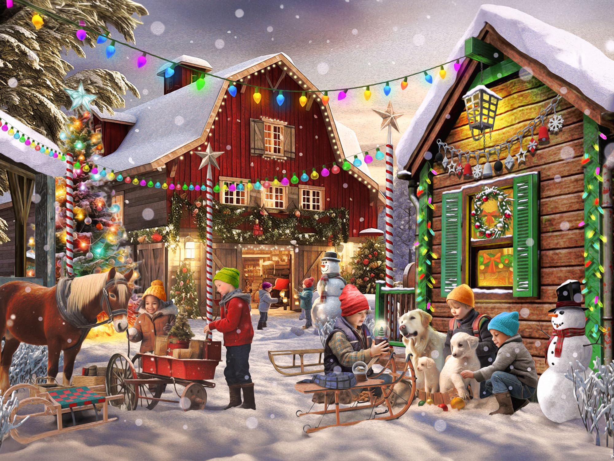 Christmas Corner Jigsaw Puzzle 500 Piece by Vermont Christmas Company - Large Pieces - Fully Interlocking & Randomly Shaped Pieces - 24